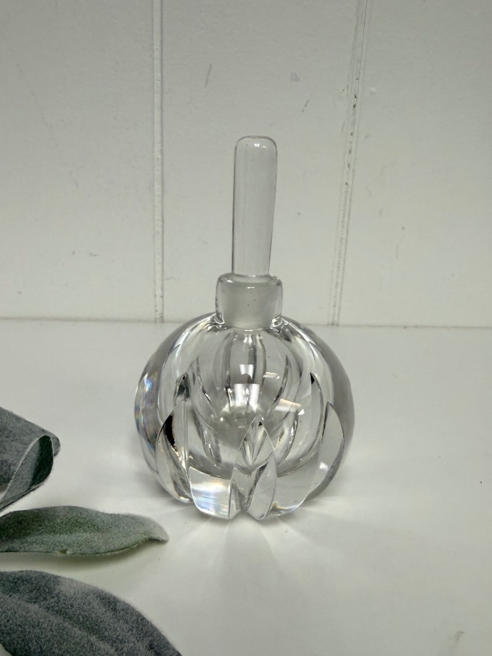Vintage Orrefors Sweden Clear Cut Crystal Perfume Bottle Flacon with Stopper